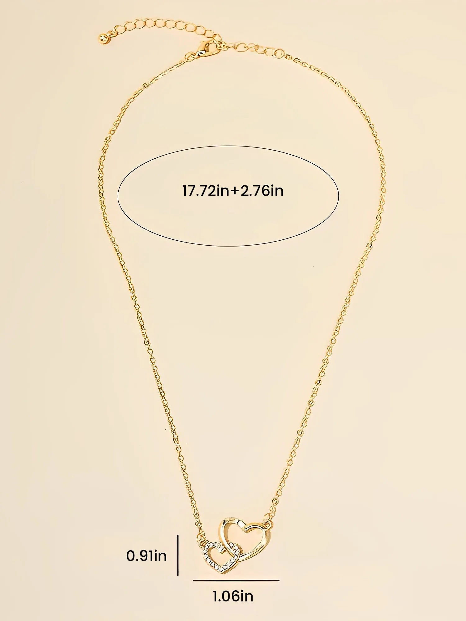 Double Heart Shape Faux Rhinestone Pendant Necklace sold by Allegra K product image thumbnail 3