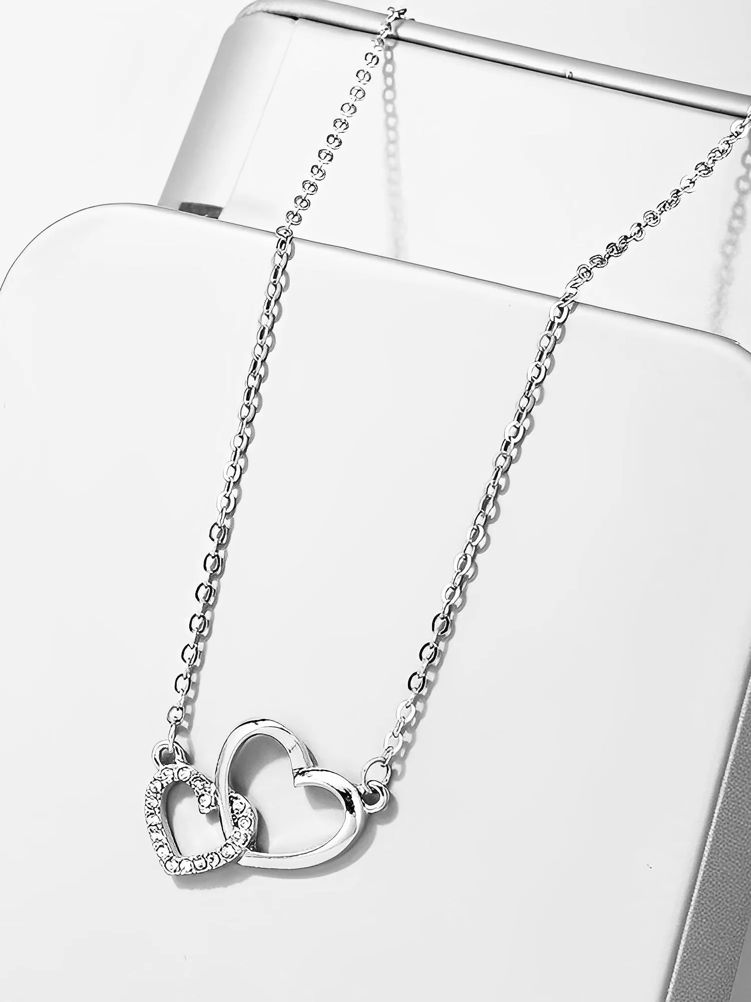 Double Heart Shape Faux Rhinestone Pendant Necklace sold by Allegra K product image thumbnail 5