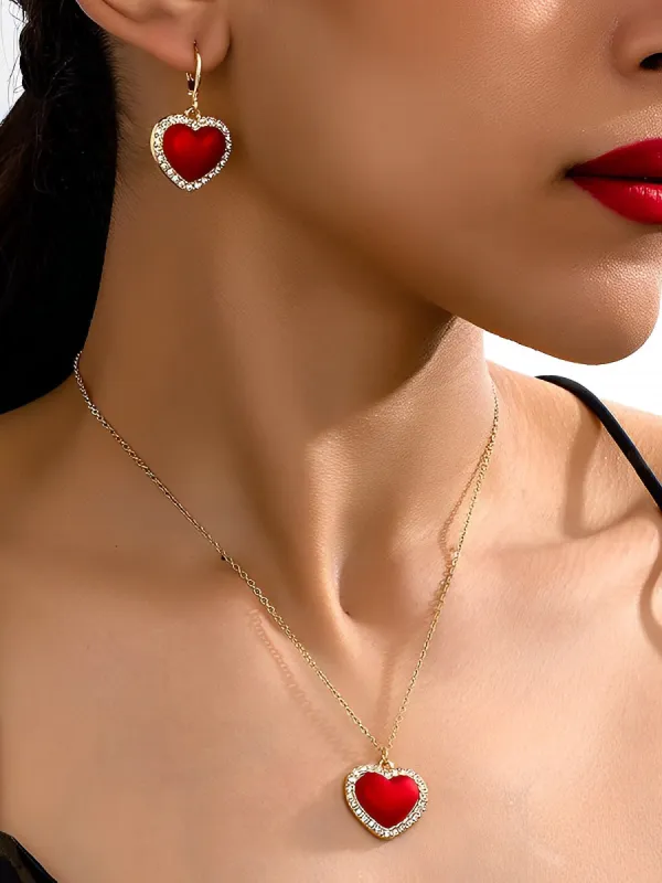 Sparkling Jewelry 3 Pieces Faux Rhinestone Heart Pendant Earrings Necklace Set sold by Allegra K