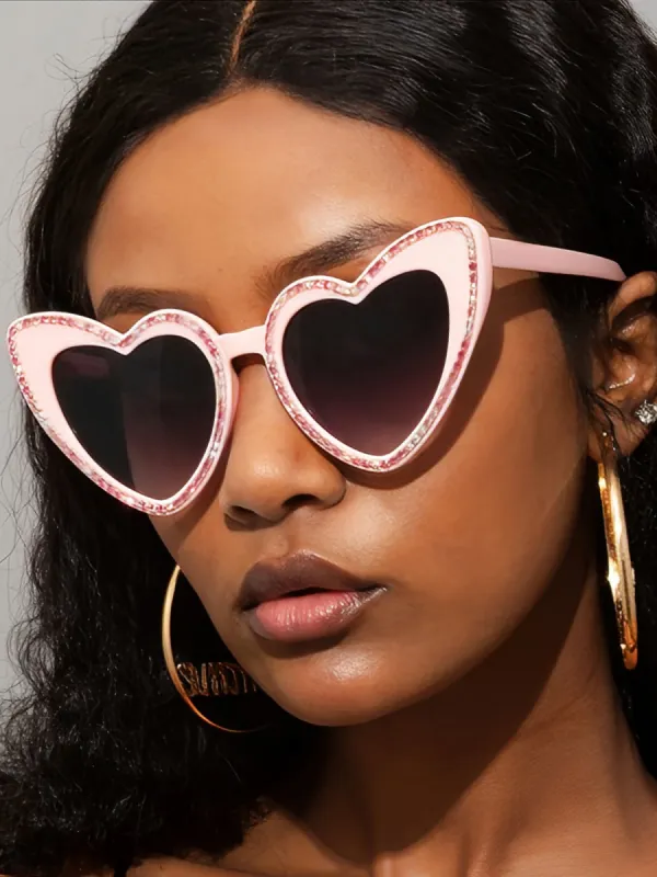 Vintage Heart Shape Frame Rhinestone Sunglasses sold by Allegra K