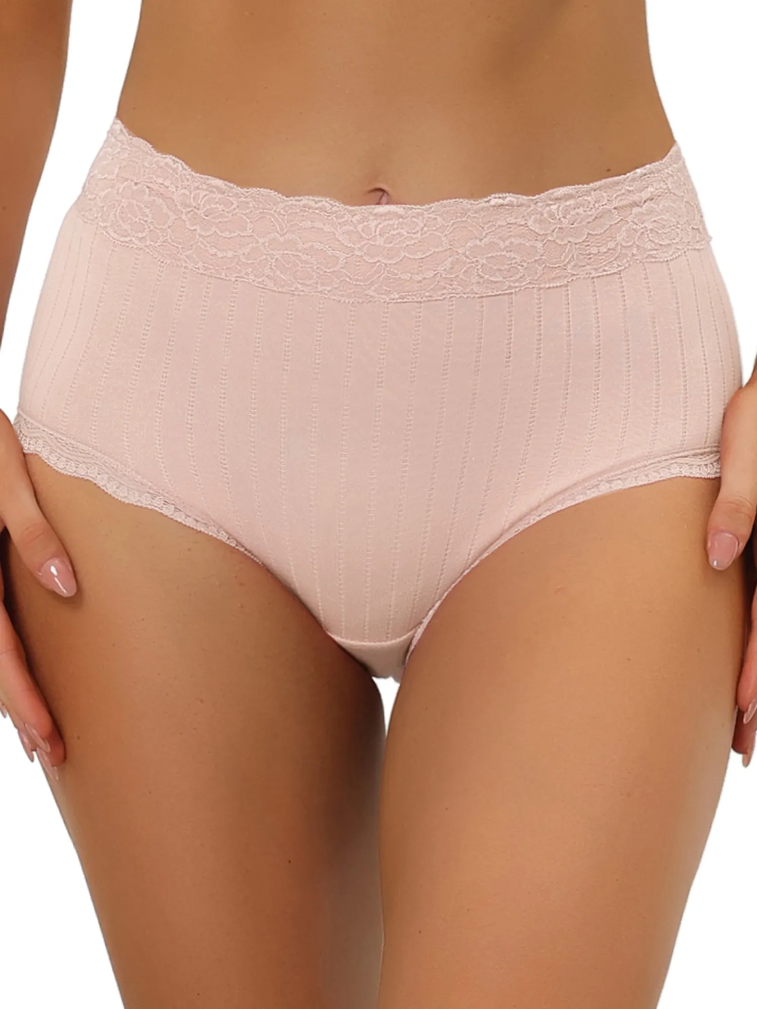 Women's High Waist Underwear Tummy Control Comfortable Lace Trim Ribbed Panties sold by Allegra K product image thumbnail 2