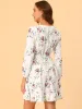 Floral Long Sleeve Belted V Neck Ruffled Hem Dress sold by Allegra K