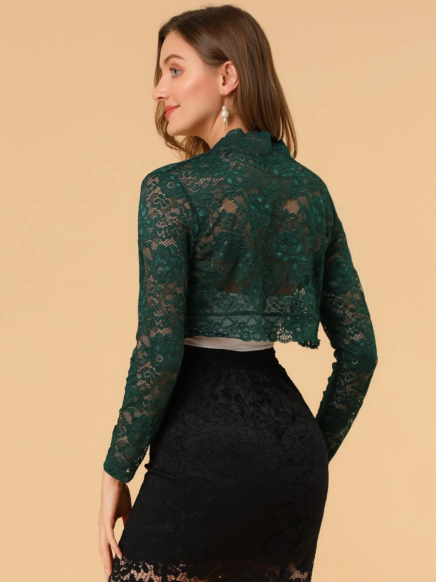 Elegant Sheer Floral Lace Cropped Bolero Shrugs sold by Allegra K product image thumbnail 4