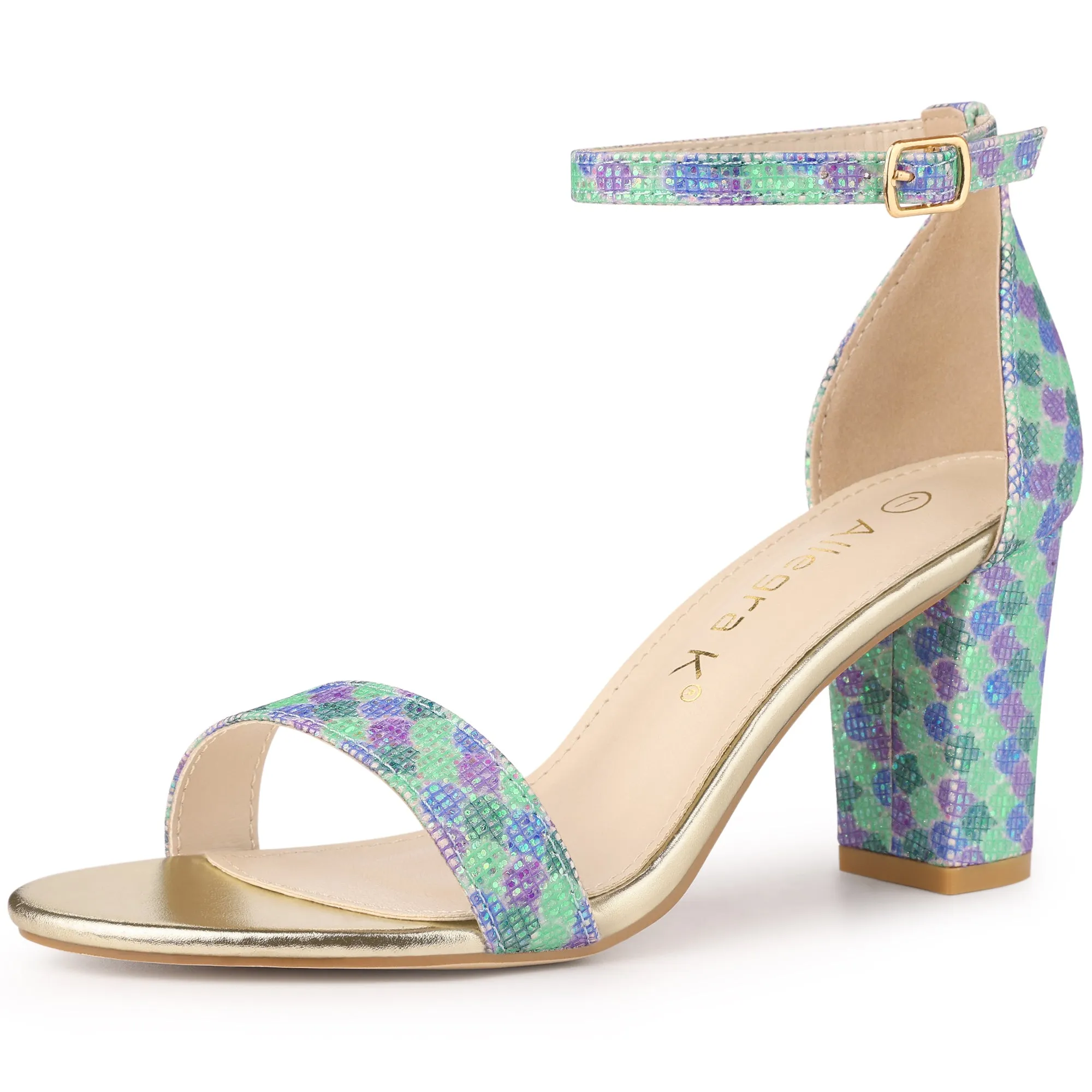Colorful Gradient Glitter Chunky Heel Ankle Strap Sandals sold by Allegra K product image thumbnail 2