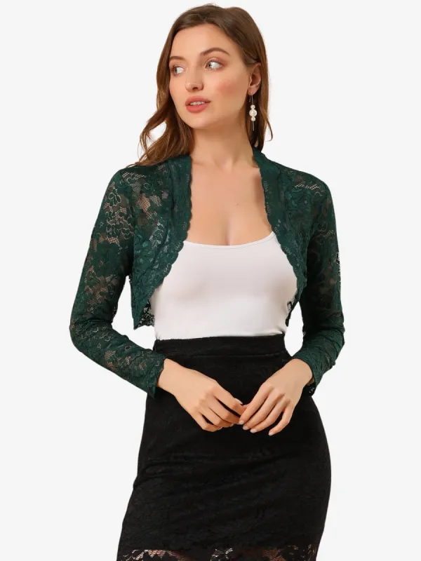 Elegant Sheer Floral Lace Cropped Bolero Shrugs made by Allegra K