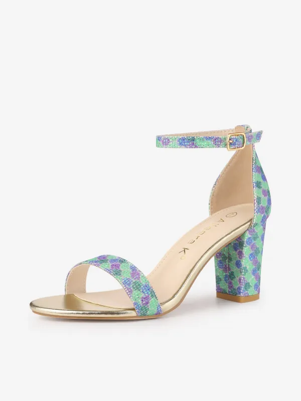 Colorful Gradient Glitter Chunky Heel Ankle Strap Sandals sold by Allegra K