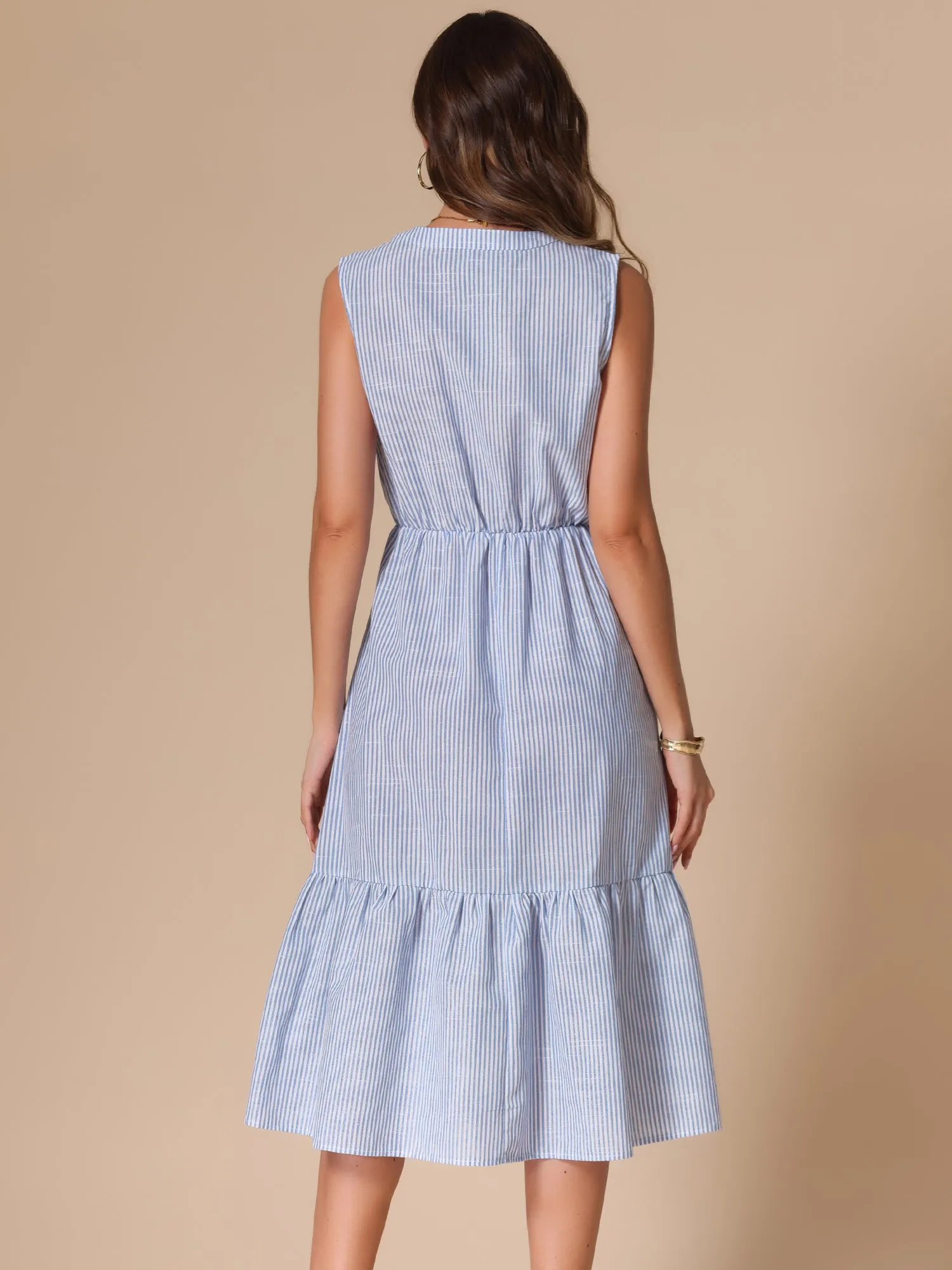 Striped Sleeveless Ruffle Midi A-Line Shirt Dress sold by Allegra K product image thumbnail 2