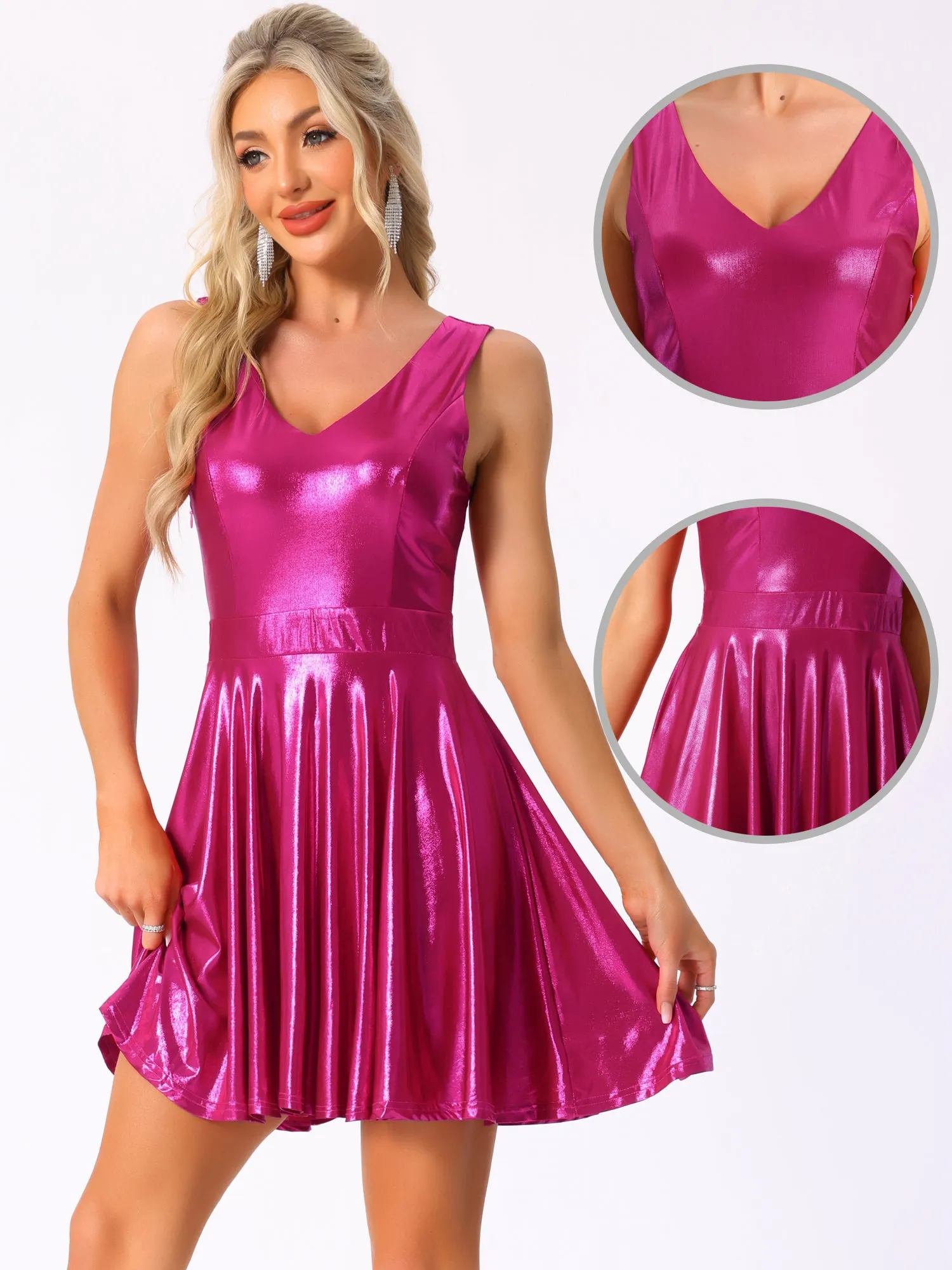 Metallic Sleeveless Party Mini A-Line Dress sold by Allegra K product image thumbnail 2