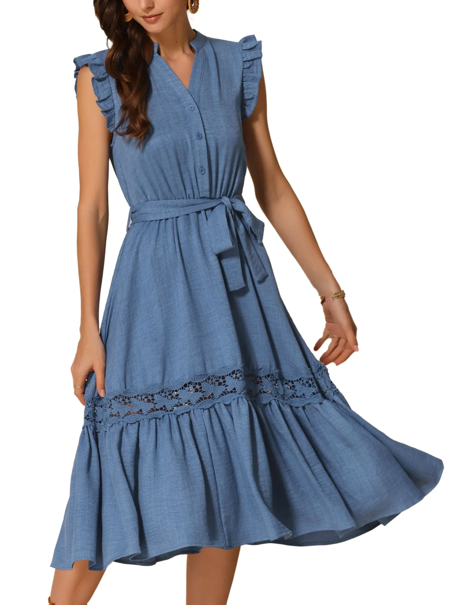 Ruffled Belted A-Line Flowy Midi Dress Sundress sold by Allegra K product image thumbnail 5