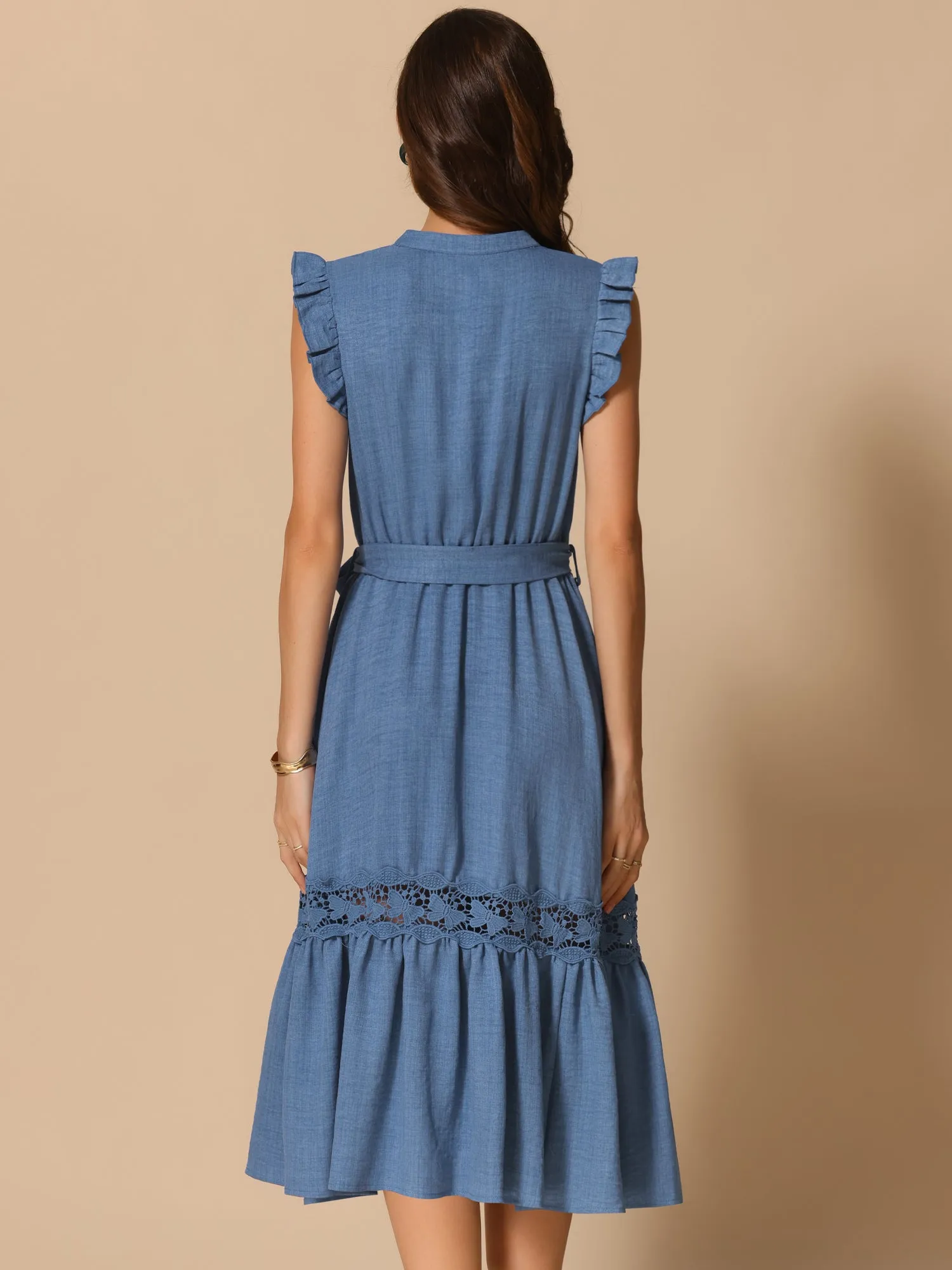Ruffled Belted A-Line Flowy Midi Dress Sundress sold by Allegra K product image thumbnail 3
