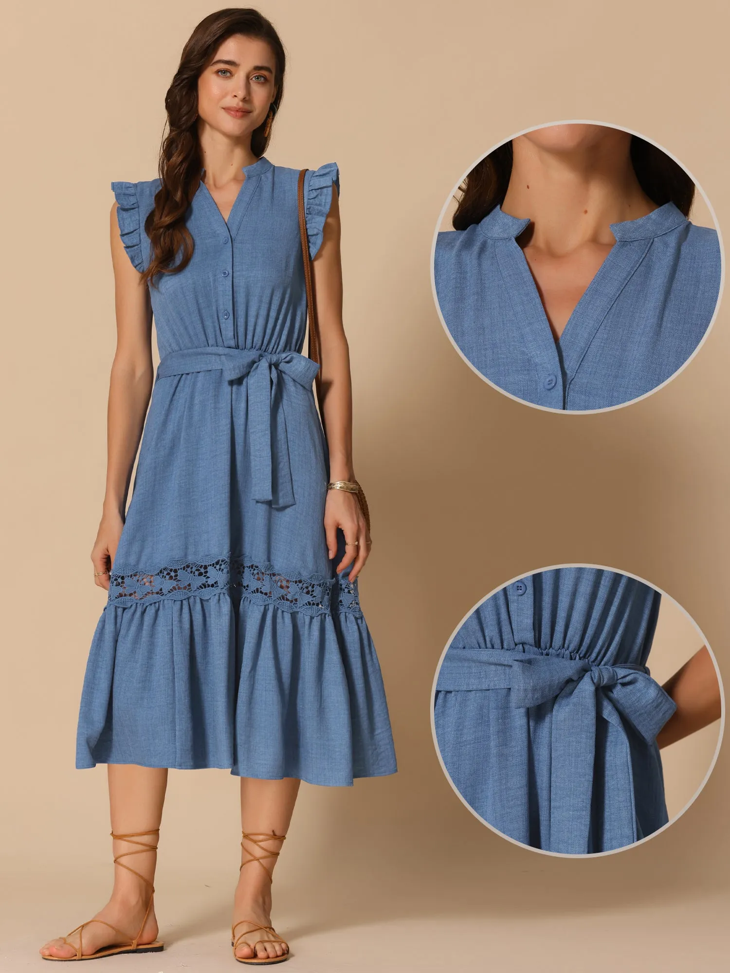 Ruffled Belted A-Line Flowy Midi Dress Sundress sold by Allegra K product image thumbnail 2