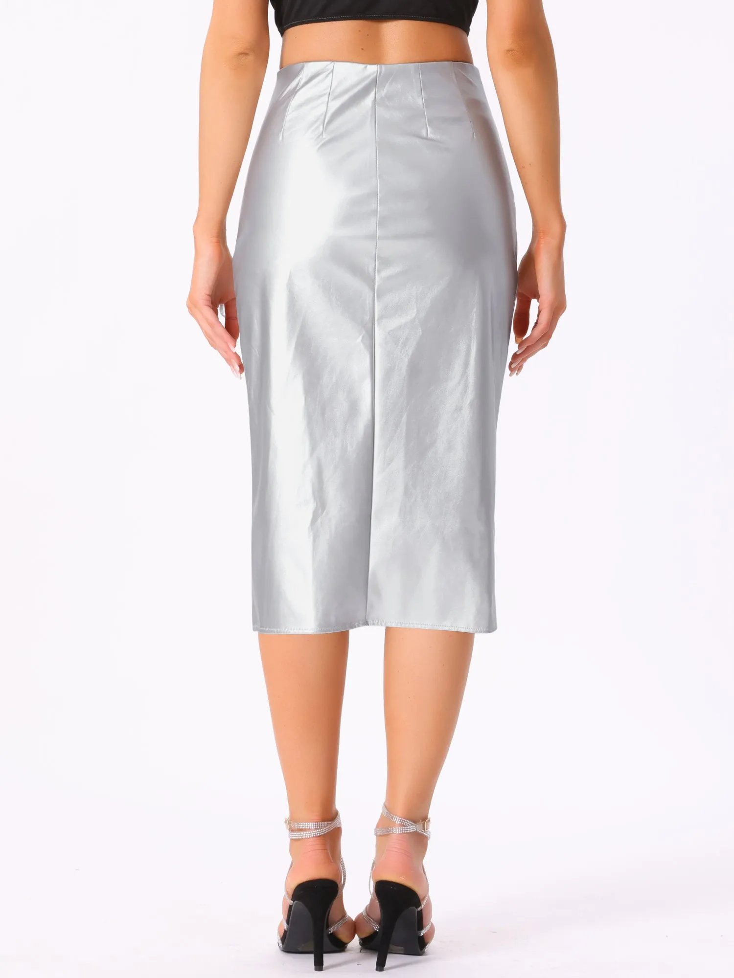 Faux Leather High Waist Side Slit Pencil Midi Skirt sold by Allegra K product image thumbnail 2