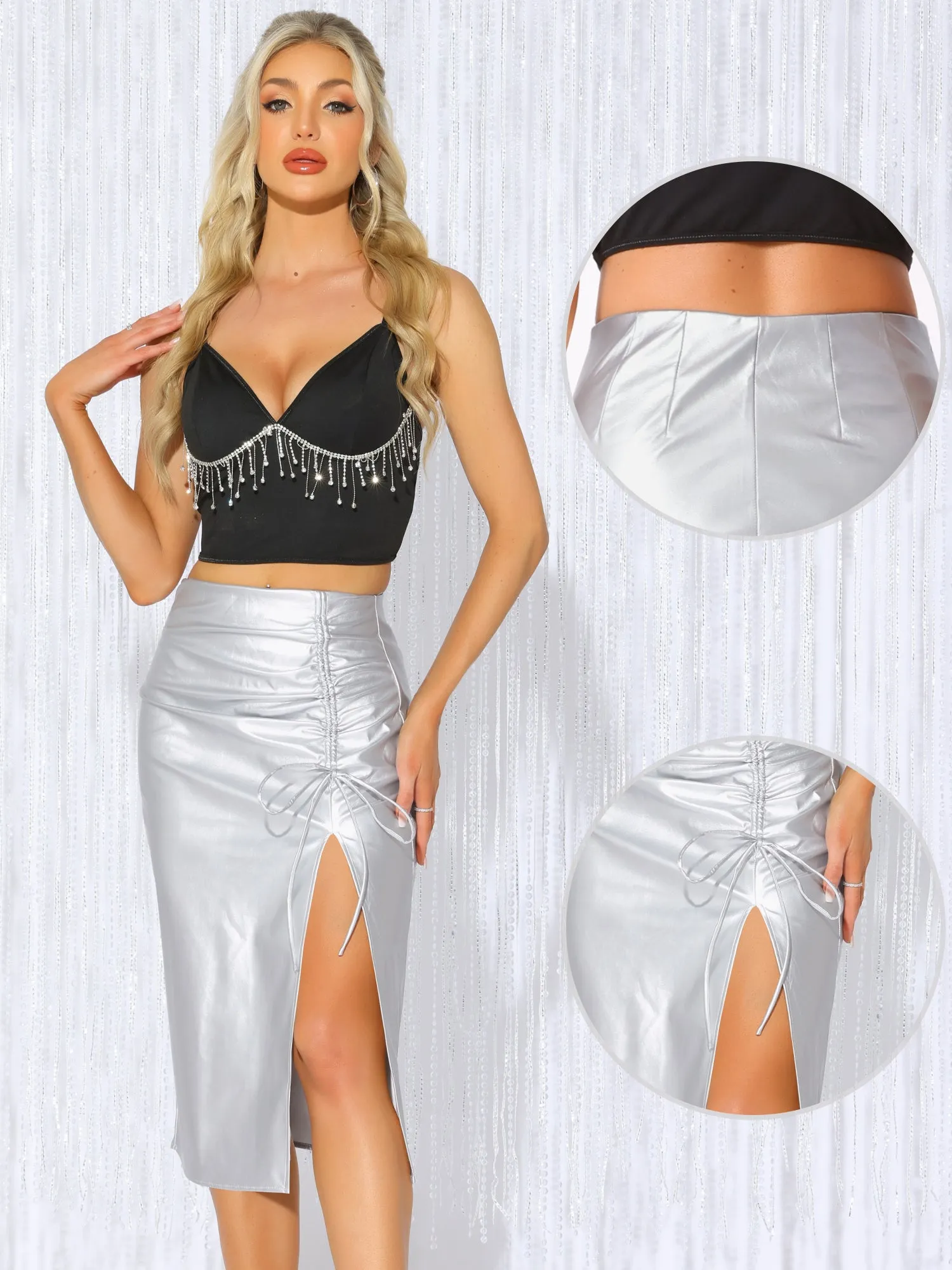 Faux Leather High Waist Side Slit Pencil Midi Skirt sold by Allegra K
