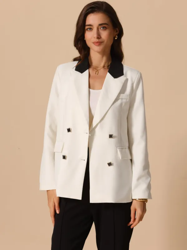 Colorblock Notched Lapel Double Breasted Pocketed Blazer sold by Allegra K