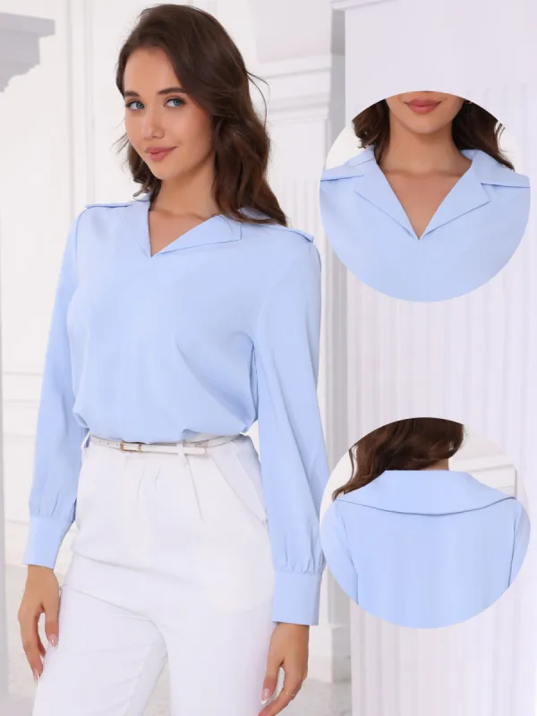 Collared Solid Long Sleeve Work Office Blouse sold by Allegra K