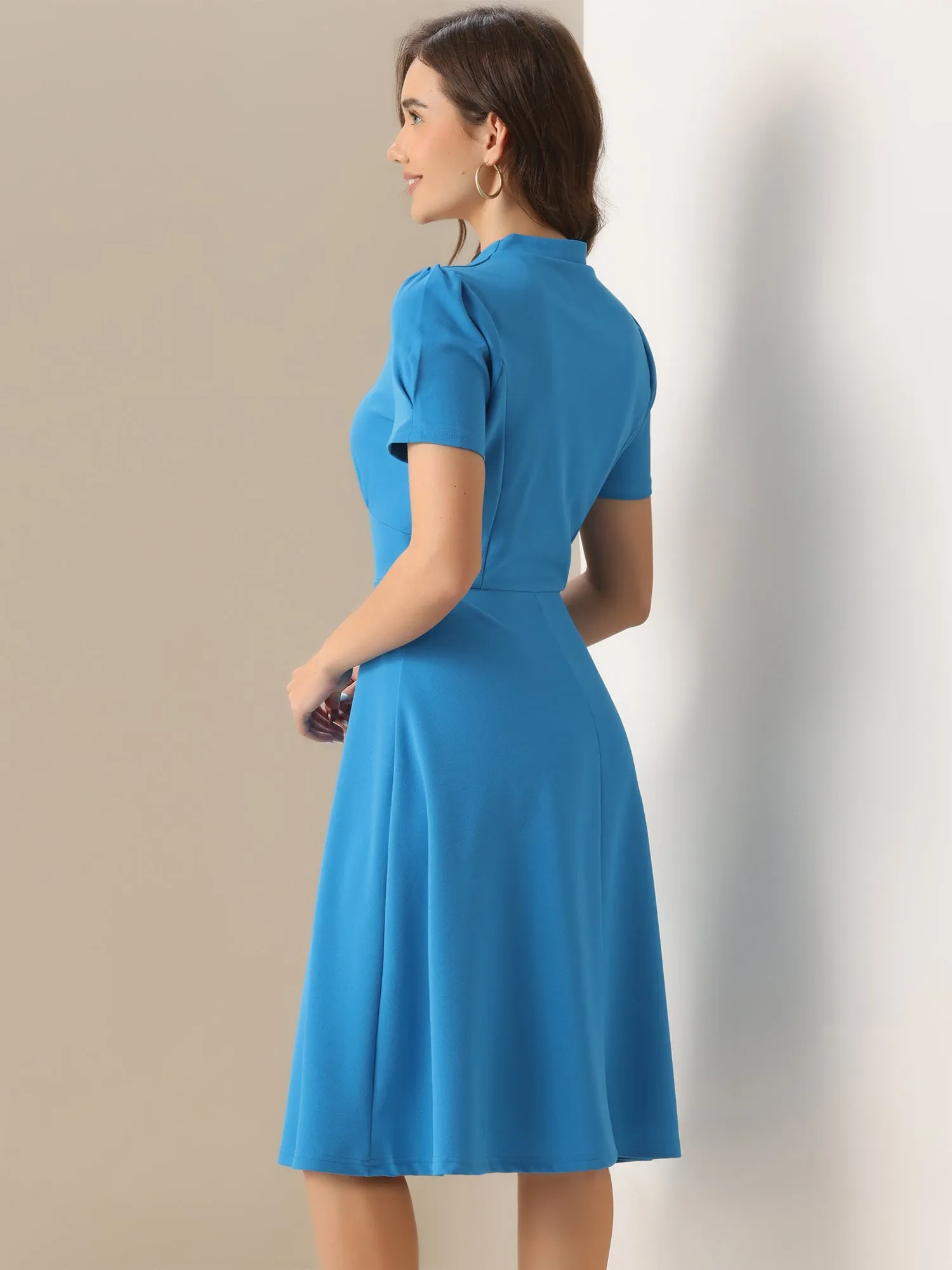 Puff Short Sleeve V Neck A-Line Midi Dress sold by Allegra K product image thumbnail 3