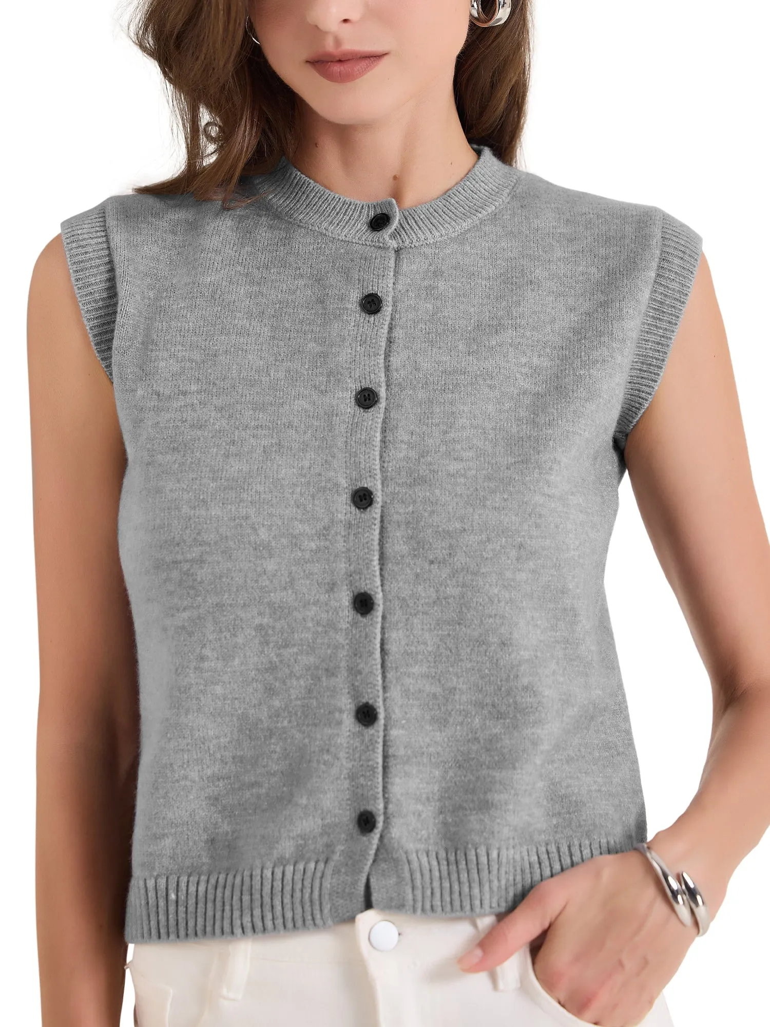 Sleeveless Crew Neck Button Down Knitted Sweater Vest sold by Allegra K product image thumbnail 4