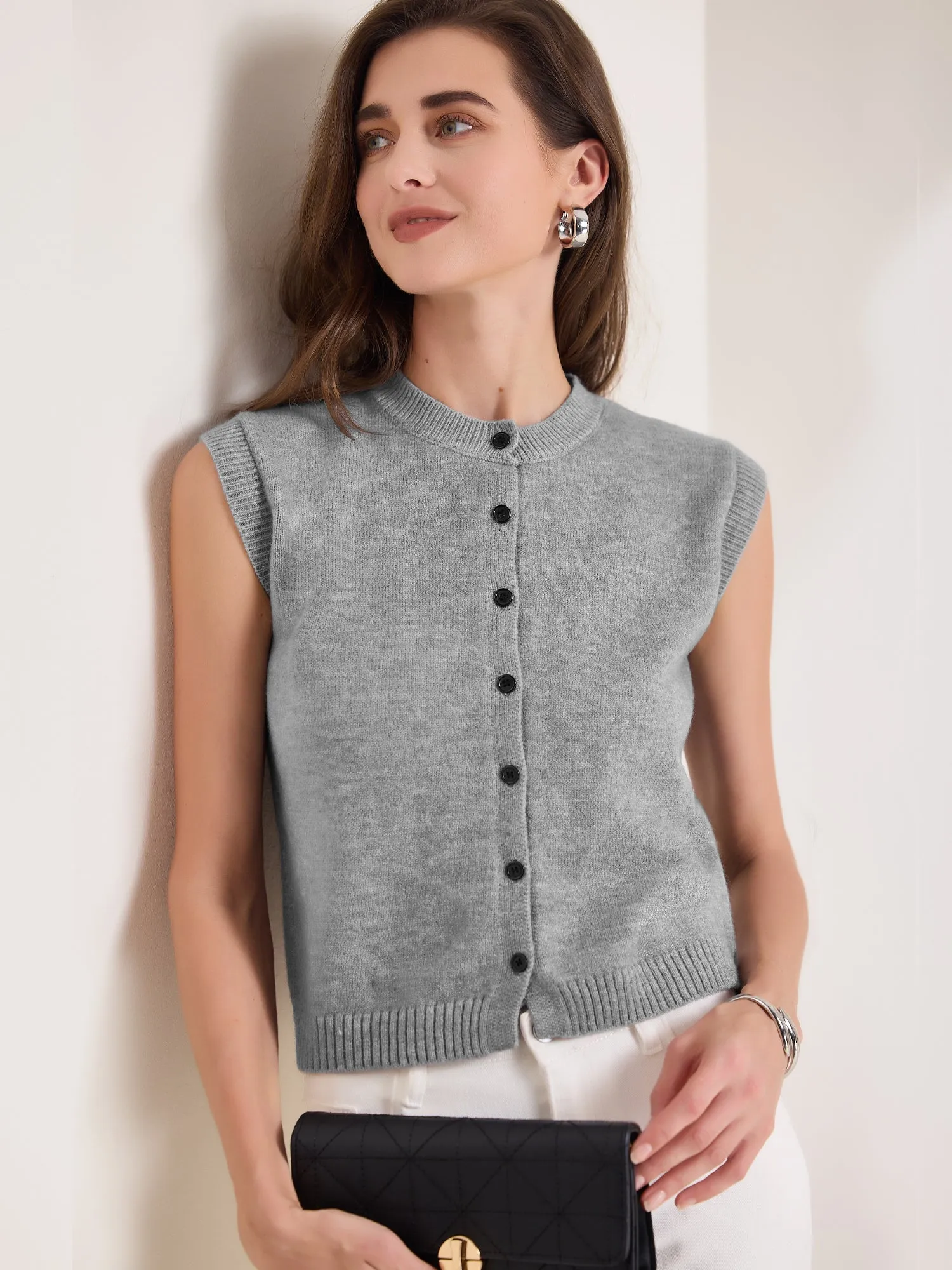 Sleeveless Crew Neck Button Down Knitted Sweater Vest sold by Allegra K product image thumbnail 2