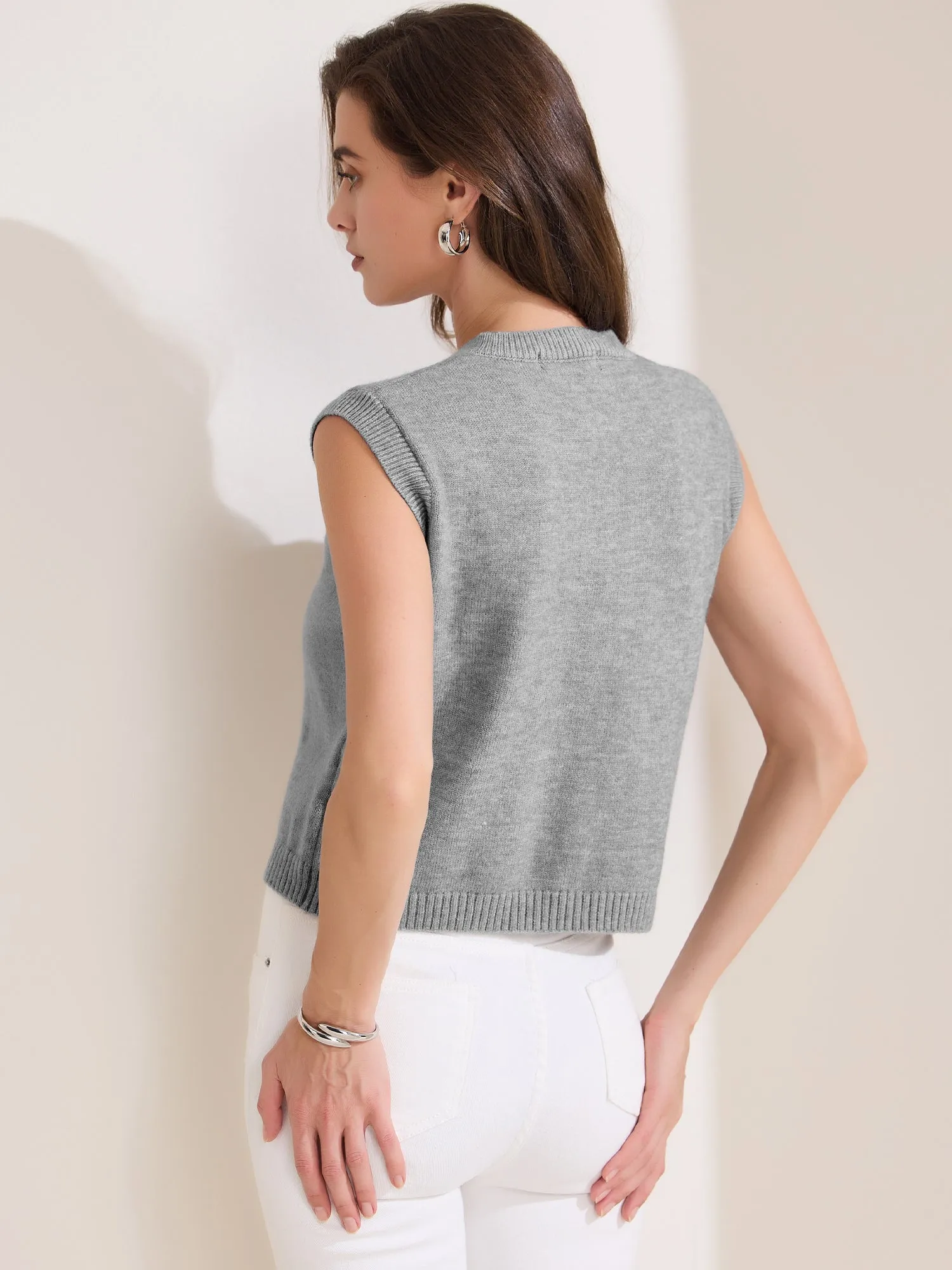 Sleeveless Crew Neck Button Down Knitted Sweater Vest sold by Allegra K product image thumbnail 3