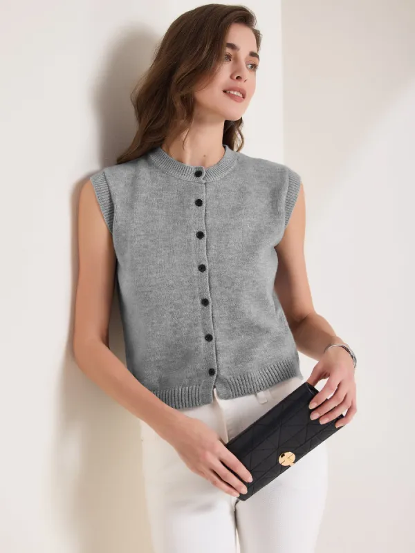 Sleeveless Crew Neck Button Down Knitted Sweater Vest sold by Allegra K