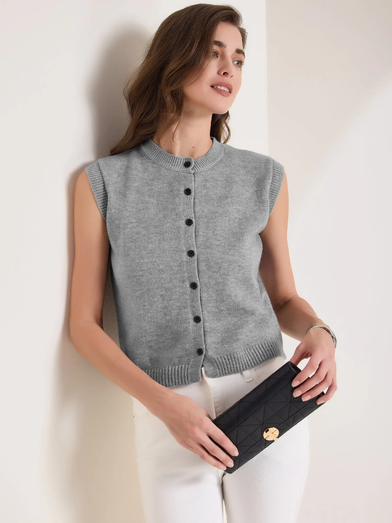 Sleeveless Crew Neck Button Down Knitted Sweater Vest sold by Allegra K