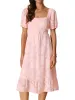 Square Neck Short Puff Sleeve Textured A-Line Midi Dress sold by Allegra K