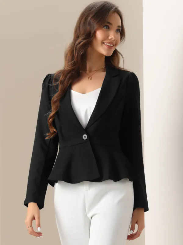 Notched Lapel One Button Ruffle Peplum Blazer sold by Allegra K