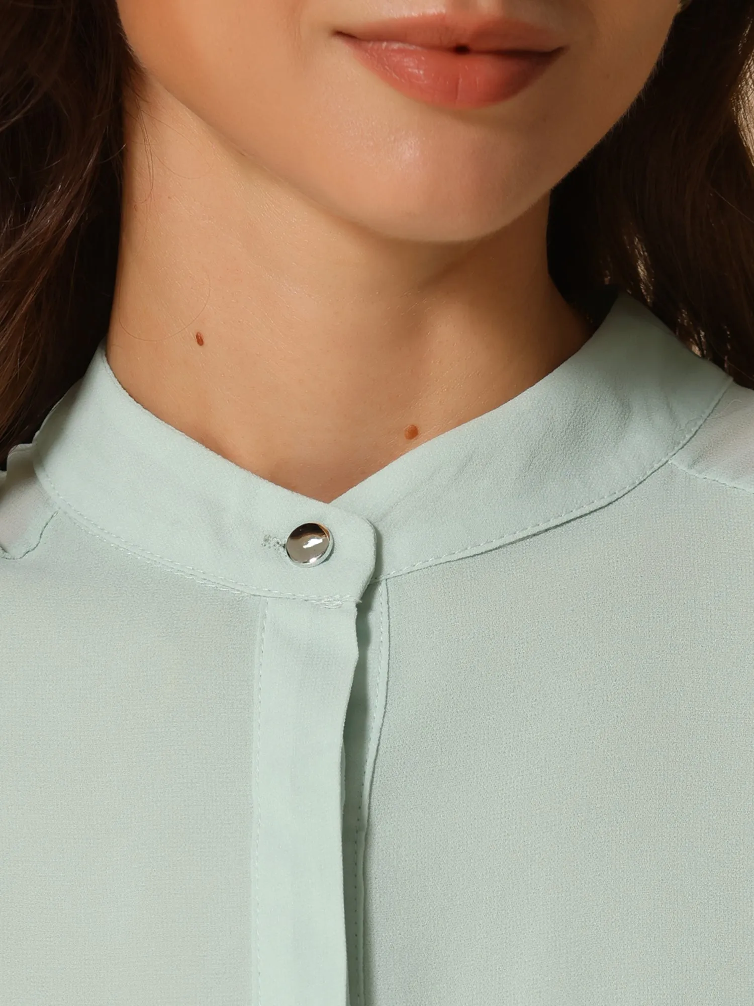 Solid Stand Collar Ruffle Sleeve Casual Blouse sold by Allegra K product image thumbnail 4