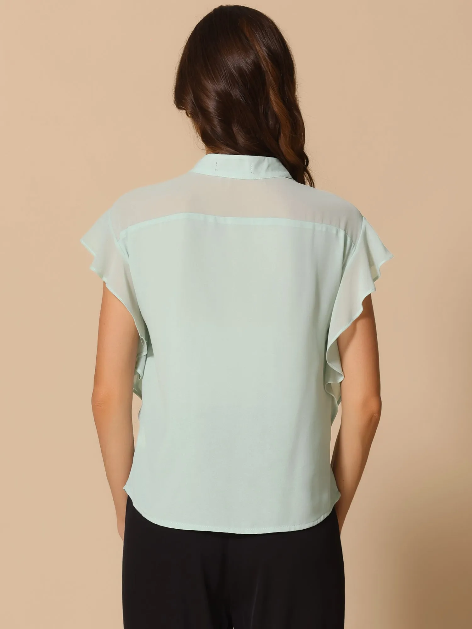 Solid Stand Collar Ruffle Sleeve Casual Blouse sold by Allegra K product image thumbnail 3