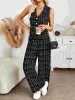2 Pieces Tweed Plaid Sleeveless Vest & Wide Leg Pants Set sold by Allegra K