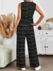 2 Pieces Tweed Plaid Sleeveless Vest & Wide Leg Pants Set sold by Allegra K