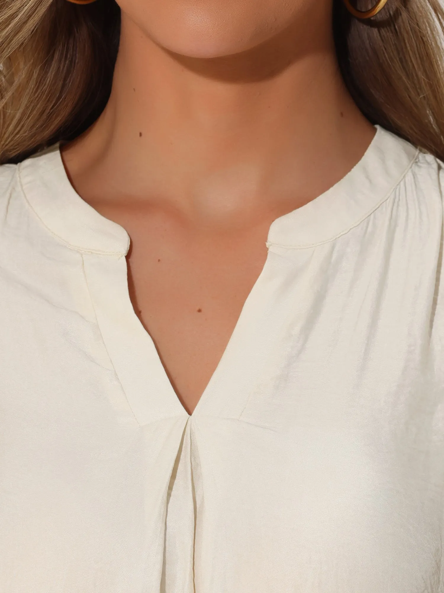 V Neck Ruffle Cap Sleeve Solid Color Blouse sold by Allegra K product image thumbnail 4