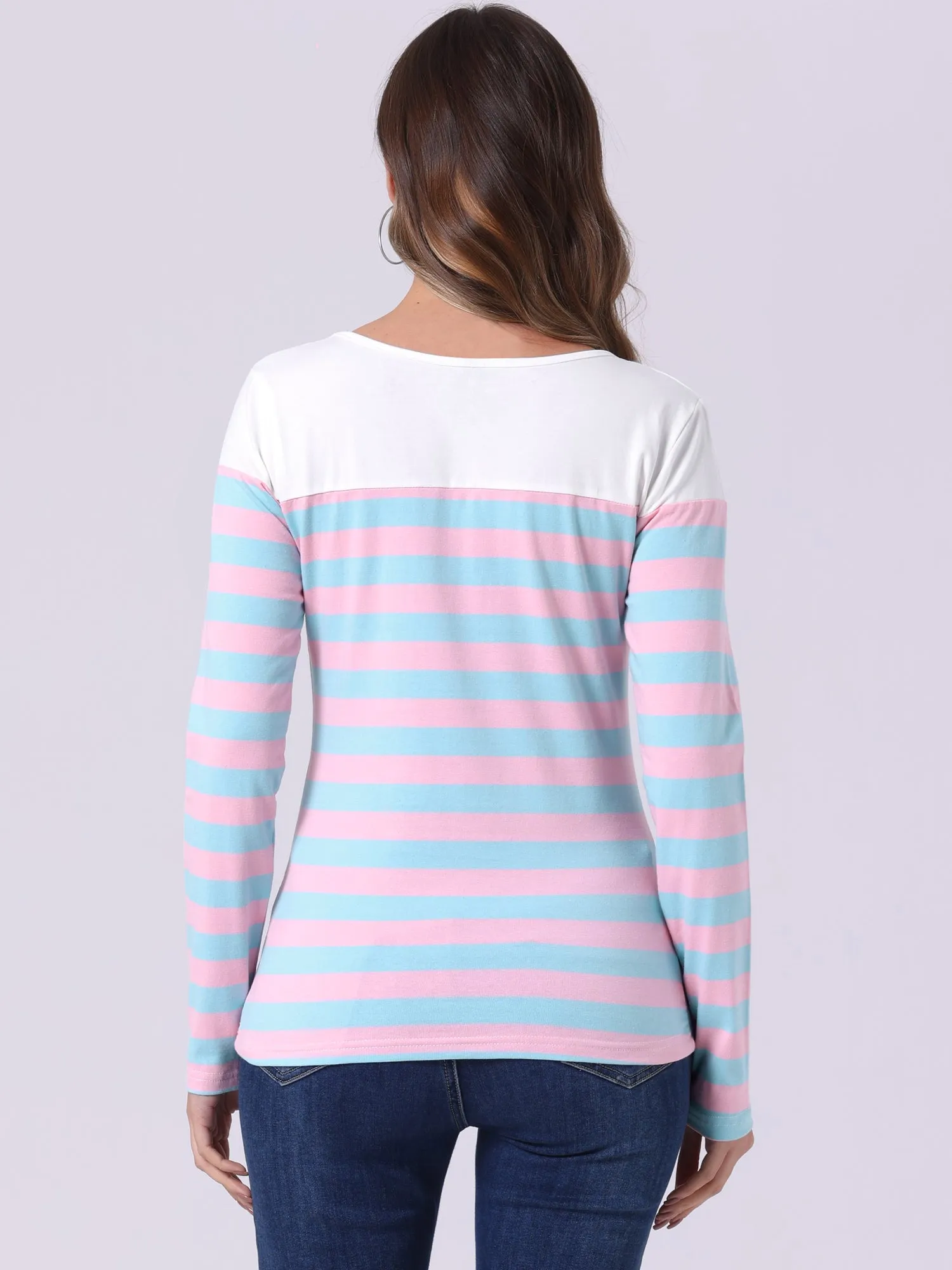Long Sleeve Striped Color Block Round Neck T-Shirt sold by Allegra K product image thumbnail 3