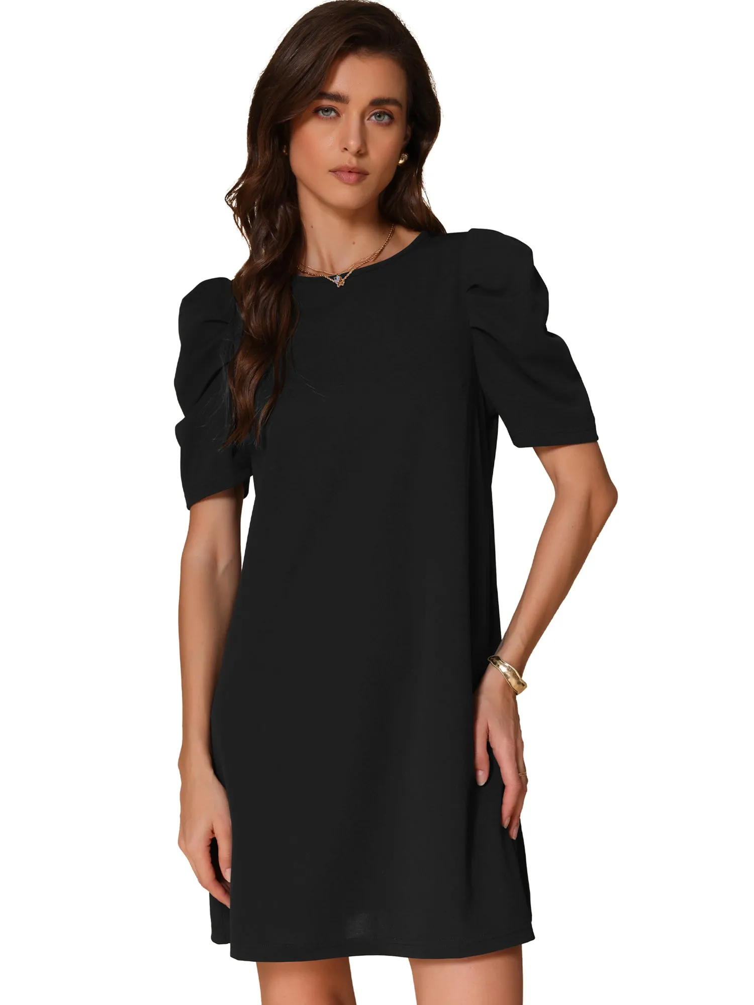Puff Short Sleeve Stretchy Basic A-Line Mini Dress sold by Allegra K product image thumbnail 5