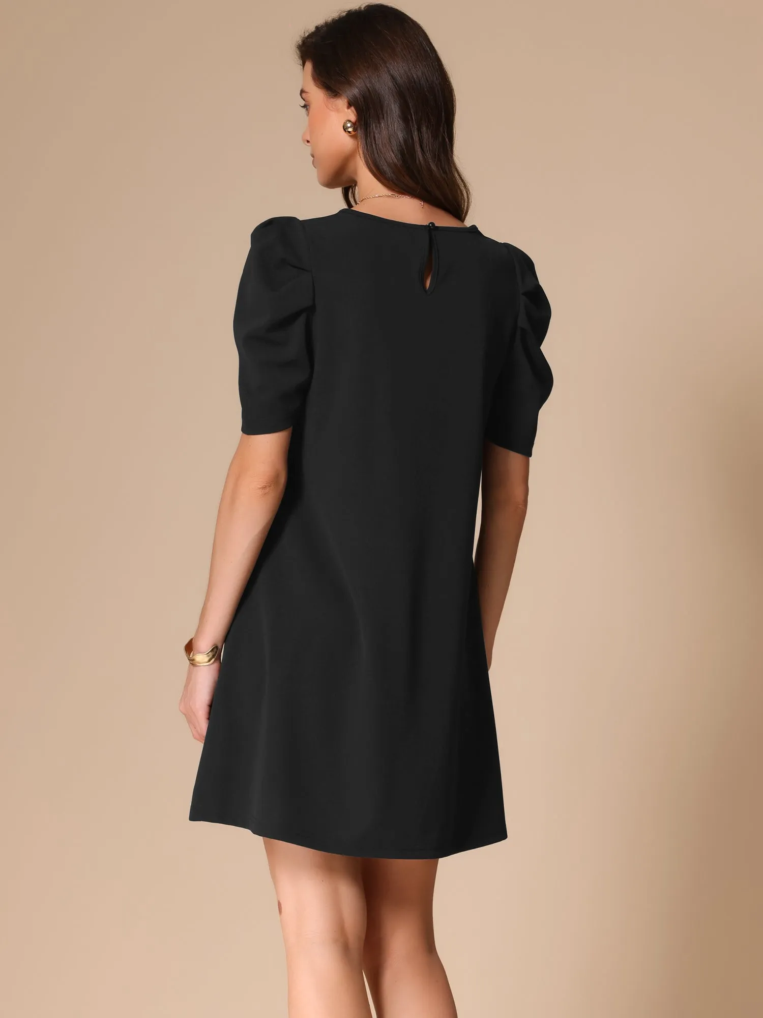 Puff Short Sleeve Stretchy Basic A-Line Mini Dress sold by Allegra K product image thumbnail 3