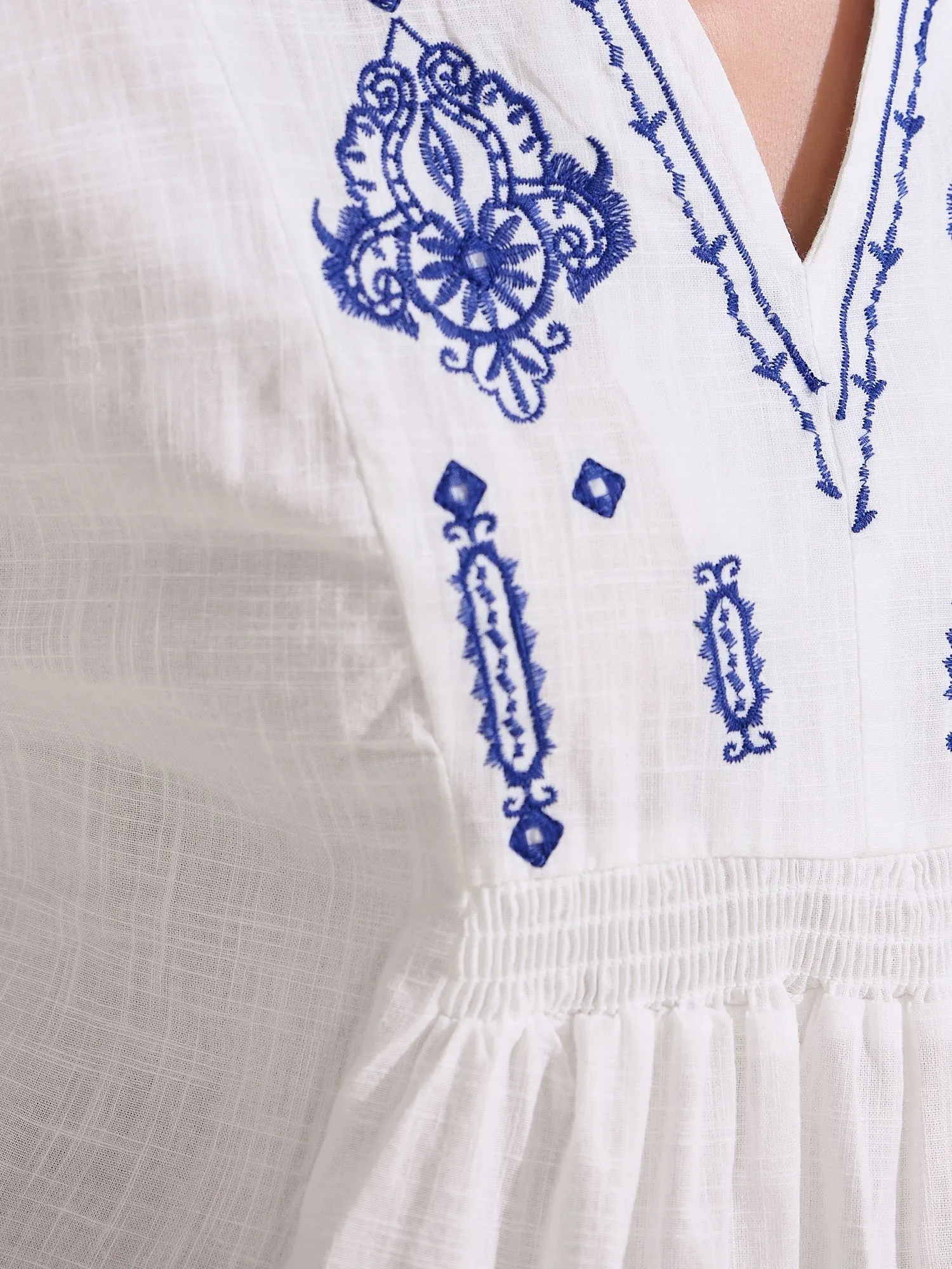 Boho Floral Embroidered V Neck Long Sleeve Casual Blouse sold by Allegra K product image thumbnail 4