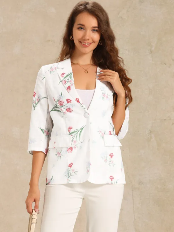 Floral 3/4 Sleeve Notch Lapel Lightweight Blazer sold by Allegra K