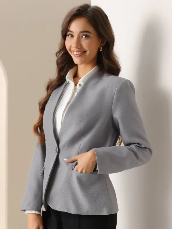 Collarless 1 Button Long Sleeves Work Office Blazer sold by Allegra K