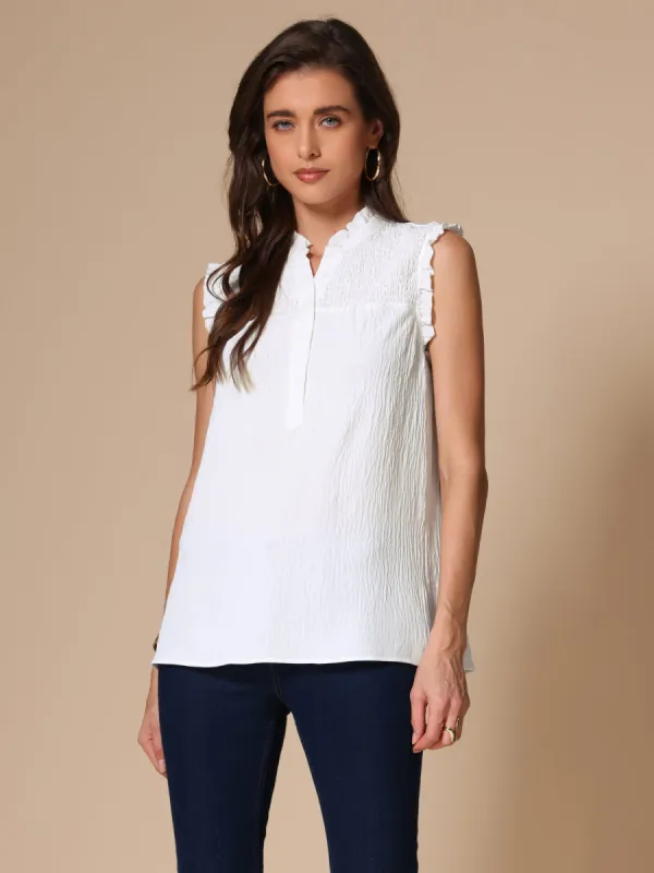 Ruffled Sleeveless Textured Basic Casual Tops sold by Allegra K