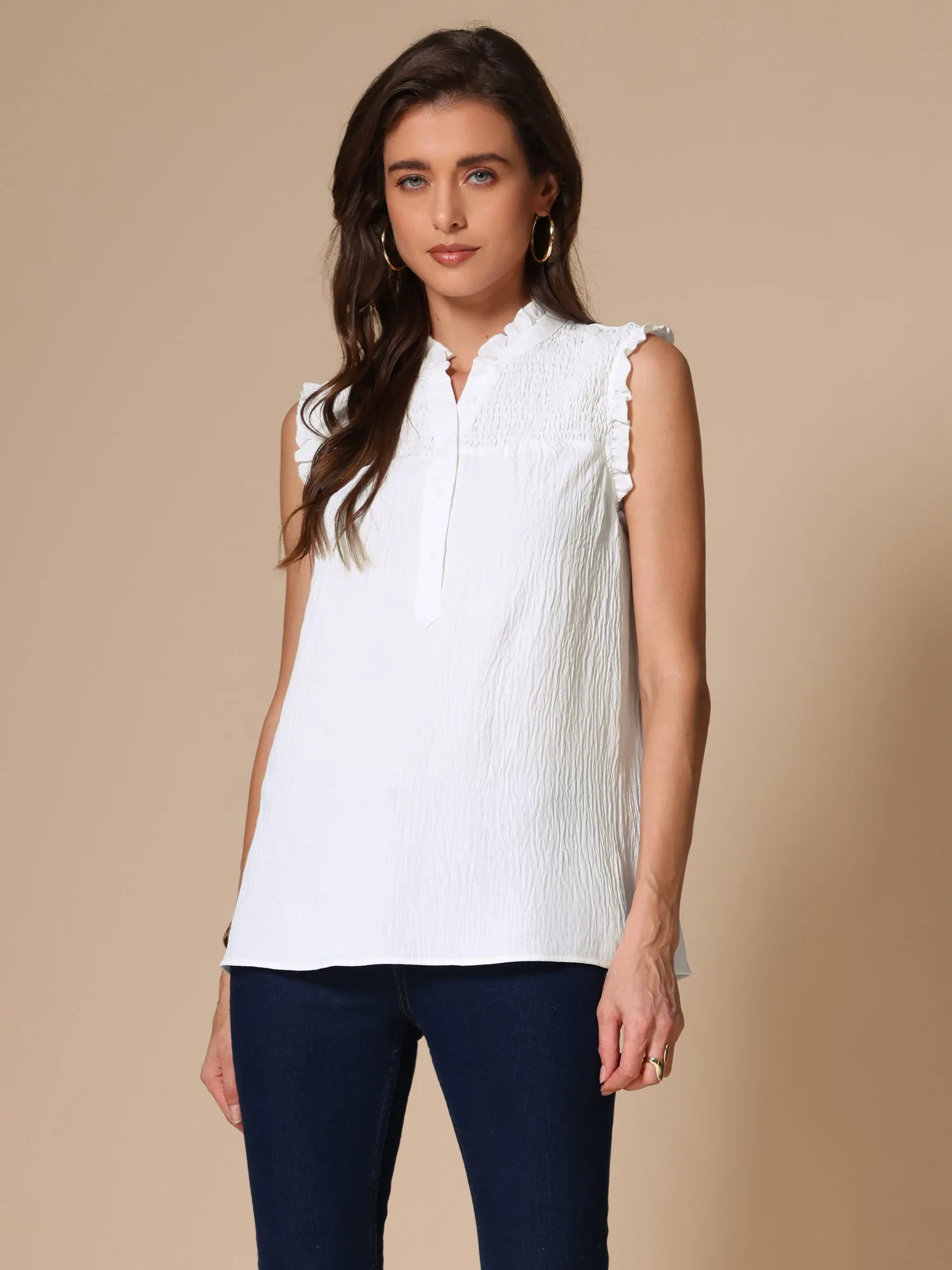 Ruffled Sleeveless Textured Basic Casual Tops sold by Allegra K