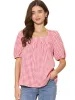 Gingham Square Neck Puff Sleeve Casual Top sold by Allegra K