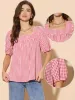 Gingham Square Neck Puff Sleeve Casual Top sold by Allegra K