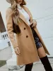 Versatile with Side Pockets Solid Color Double Breasted Mid-Length Pea Coat sold by Allegra K