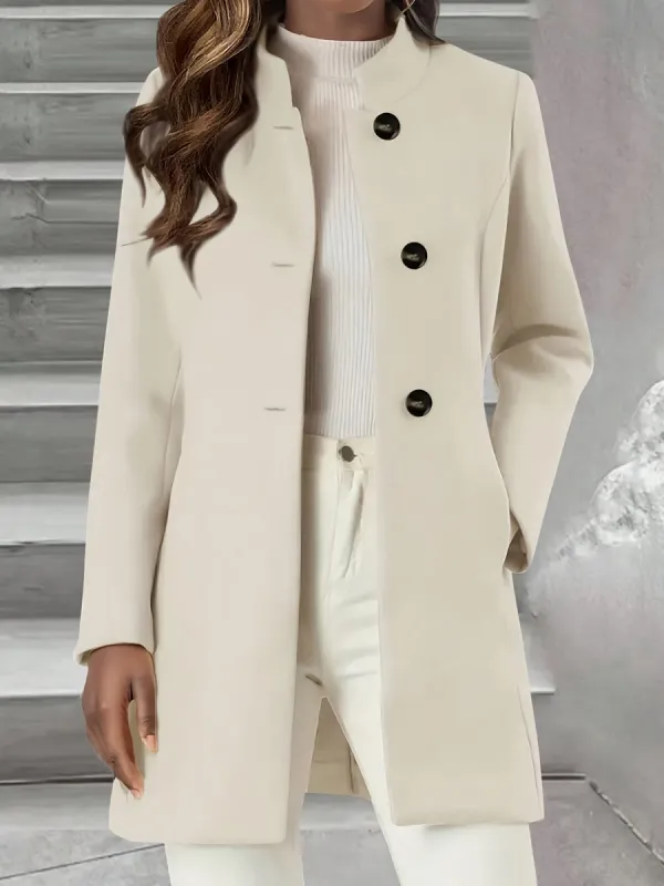 Solid Color Long Sleeves Mid Length Pea Coat sold by Allegra K