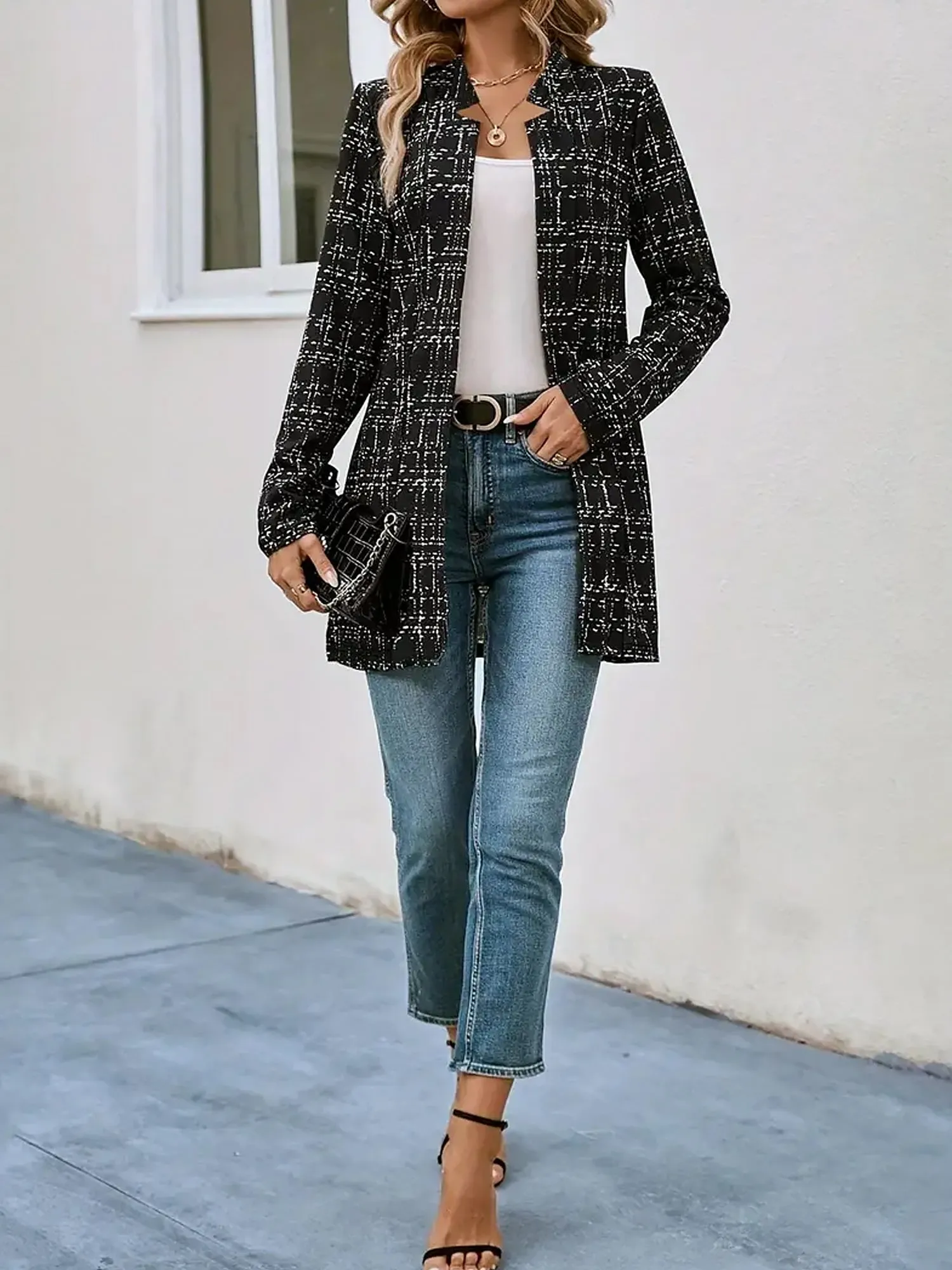 Tweed Plaid Long Sleeves Slim Fit Jacket sold by Allegra K product image thumbnail 4