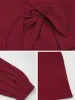 Pleated Long Sleeves Bow Tie Solid Color Blouse sold by Allegra K