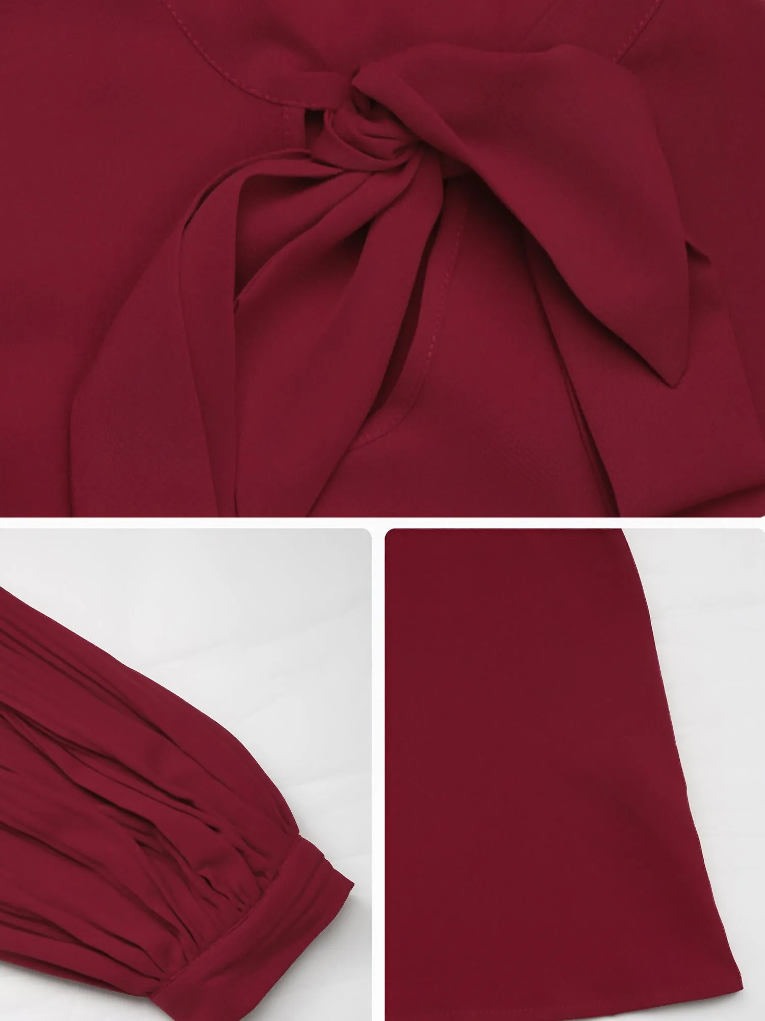 Pleated Long Sleeves Bow Tie Solid Color Blouse sold by Allegra K product image thumbnail 5