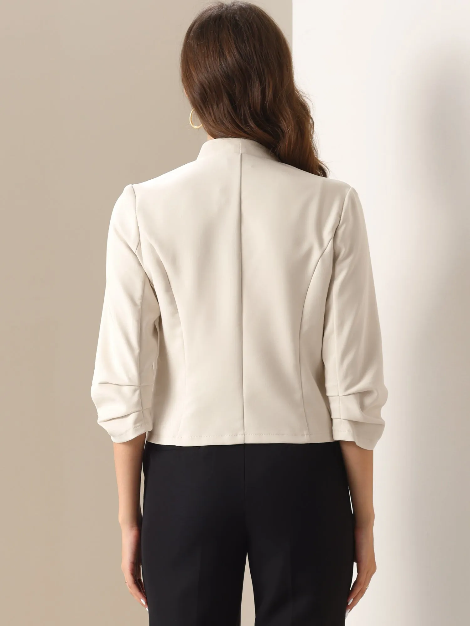 Ruched 3/4 Sleeve Open Front Casual Business Jacket sold by Allegra K product image thumbnail 2