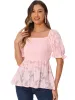 Smocked Square Neck Textured Peplum Blouse sold by Allegra K