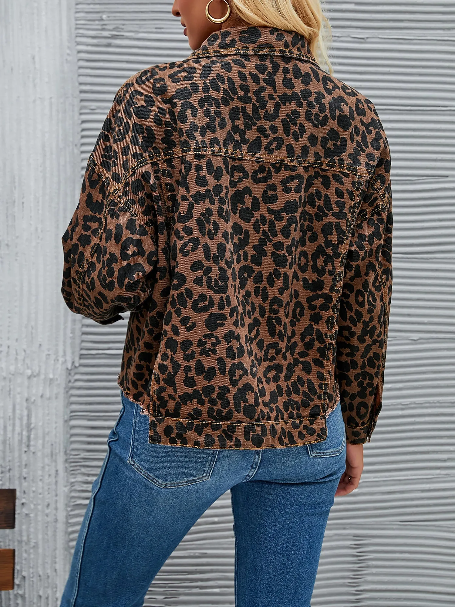 Leopard Print Casual Denim Cropped Jacket sold by Allegra K product image thumbnail 5
